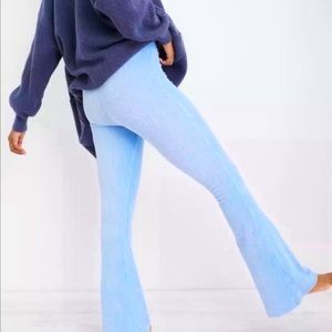 aerie groove-on rib velour flare pant blue small